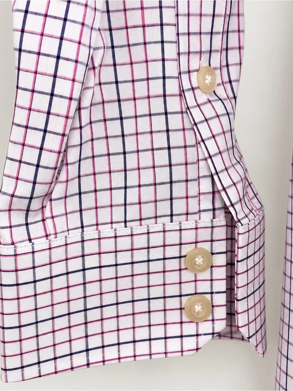 Banana Republic Slim Fit Checked Dress Shirt - White with Pink & Navy